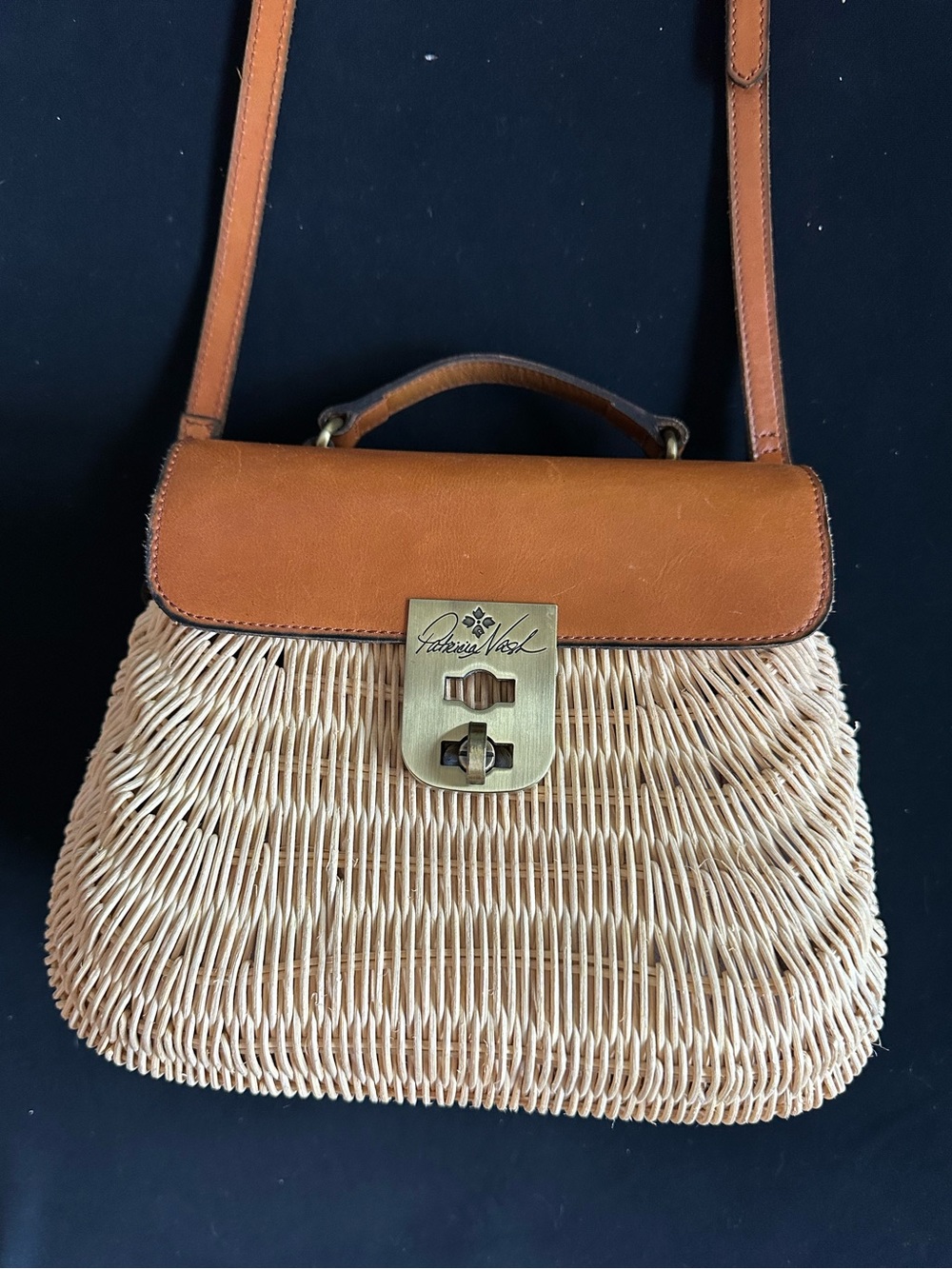 Patricia Nash Tan Leather & Woven Straw Crossbody Bag basket satchel - Picture 1 of 16